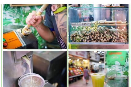 Un venezolano atiende el primer kiosco de zumo de caña de azúcar fresca de Madrid